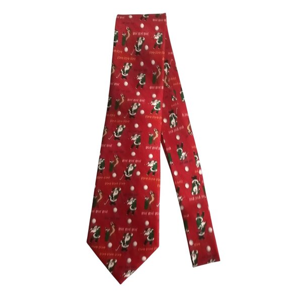 Cape Cod Neckwear Christmas Holiday Golf Red Jacquard 100% Silk Neck Tie - Picture 4 of 7